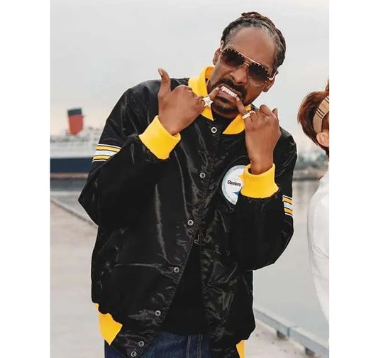 Back-in-The-Game-Snoop-Dogg-Steelers-Black-Satin-Bomber-Jacket