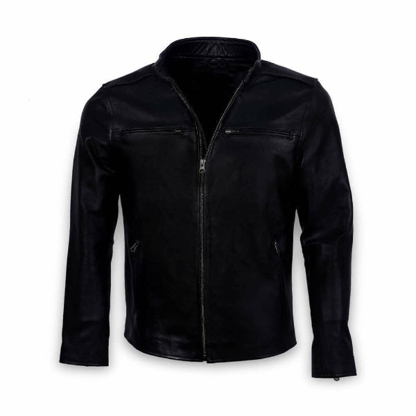 Best Plaing Leather Biker Jacket Black For Sale