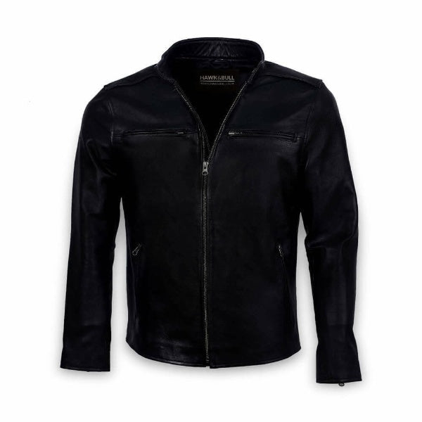 Best Plaing Leather Biker Jacket Black Sale