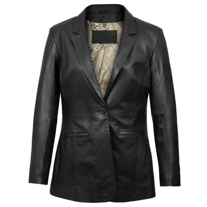 Fitted Leather Blazer Women Black