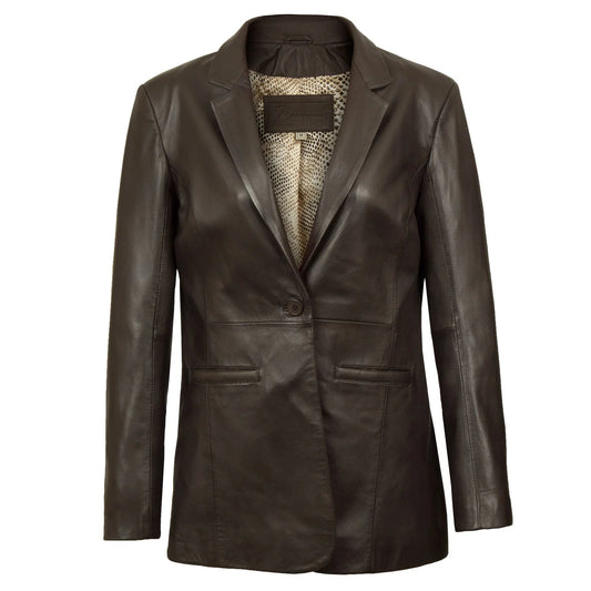 Women's Black n Brown Fitted Leather Blazer