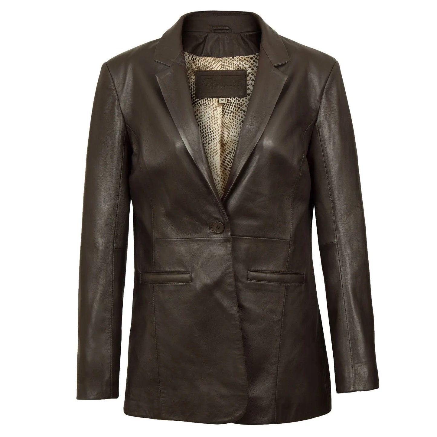 Fitted Leather Blazer Women Black N Brown