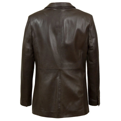 Fitted Leather Blazer Women Black N Brown
