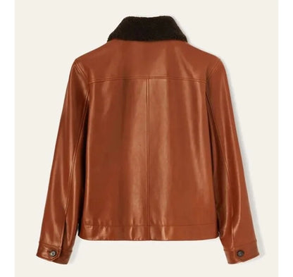 Beverly-Hills-Art-Exhibit-Brad-Pitt-Brown-Shearling-Leather-Jacket