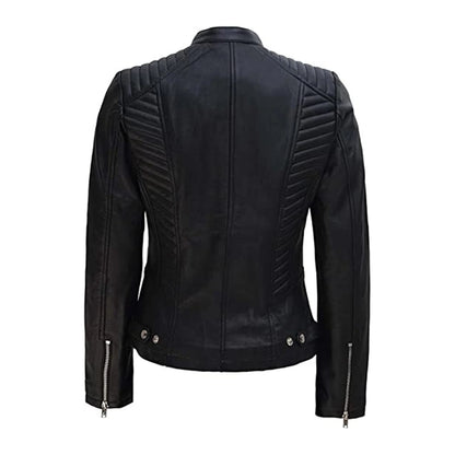 Leather Jacket Padded, Women Biker Jacket