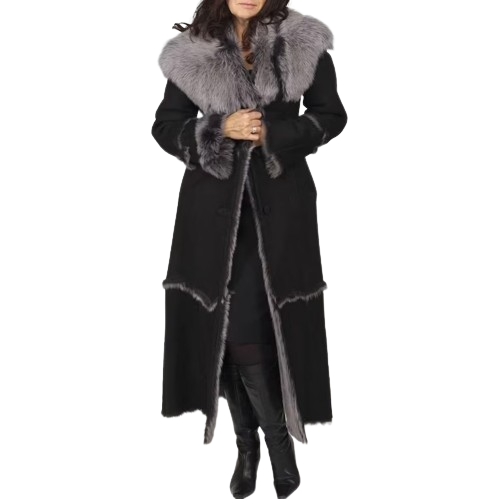 Black Fur Leather Coat For Women For sale
