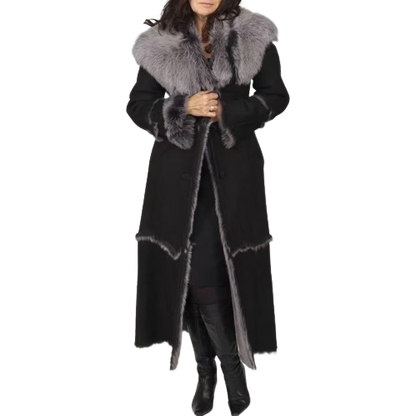 Black Fur Leather Coat For Women For sale