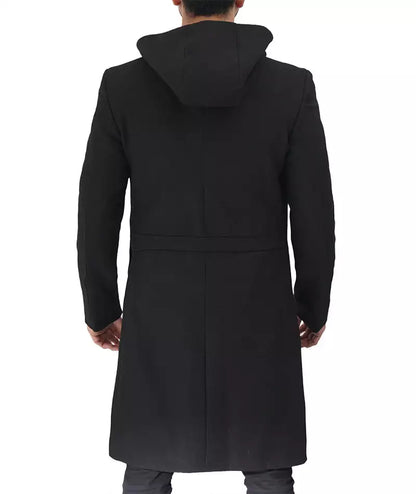 Modern Fit Wool Long Coat, Black