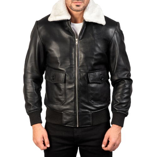 Black Leather Shearling Jacket For Men - Zing Apparel 