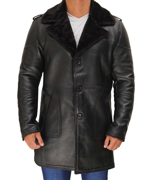 Modern Winter Shearling Jacket Men, Black