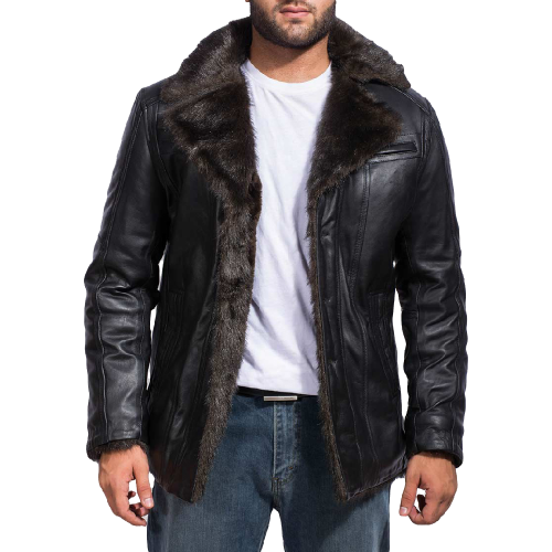Black Shearling Jacket For Men Furcliff Leather 