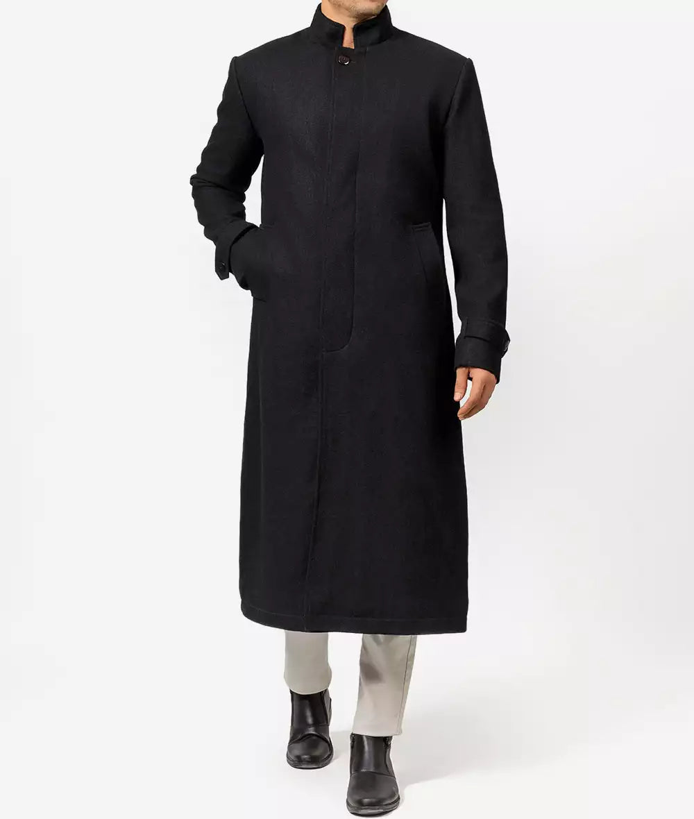 McGhee Black Wool Trench Coat Men