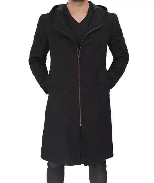 Modern Fit Wool Long Coat, Black
