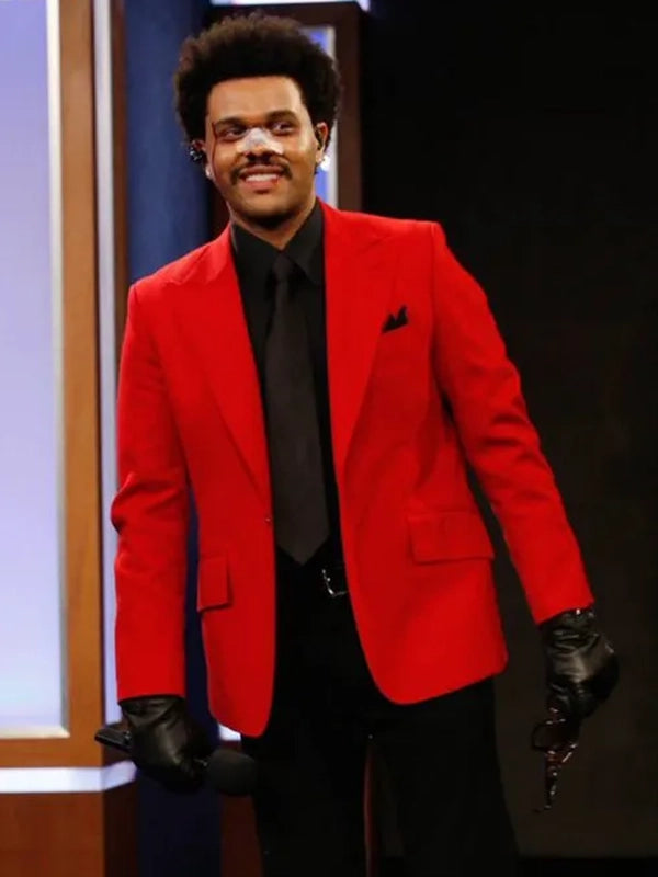 Blinding-Lights-Album-The-Weeknd-Red-Blazer-Suit