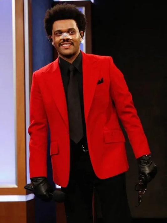 Blinding-Lights-Album-The-Weeknd-Red-Blazer-Suit