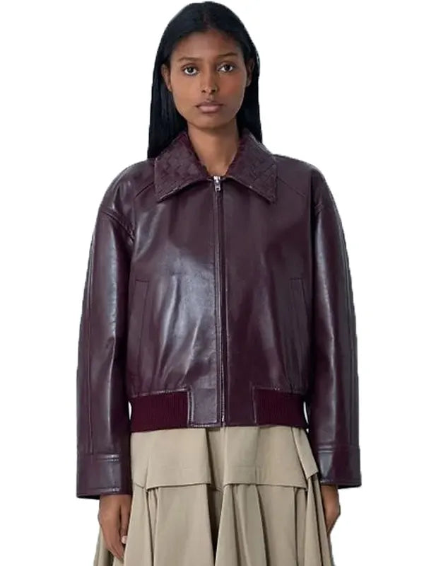 Bottega Veneta Leather Jacket Maroon Women