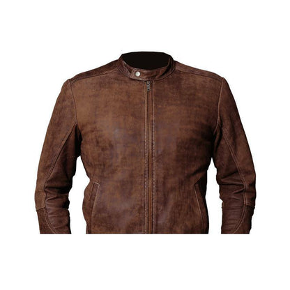 Brown Distressed Leather Jacket For Sale