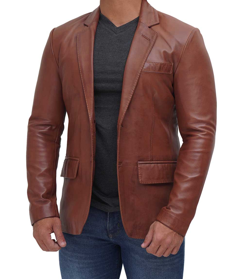 Men's Glendale Brown Leather Blazer