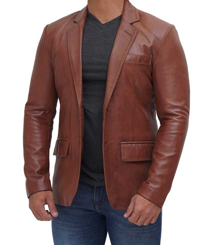 Leather Blazer Men Glendale Brown