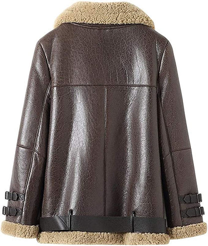 Brown Long Shearling Leather Jacket Women Buy