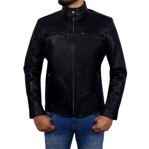 Buy Best Plaing Leather Biker Jacket Black