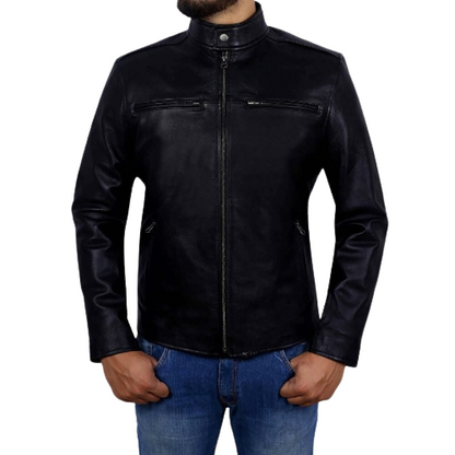 Buy Best Plaing Leather Biker Jacket Black