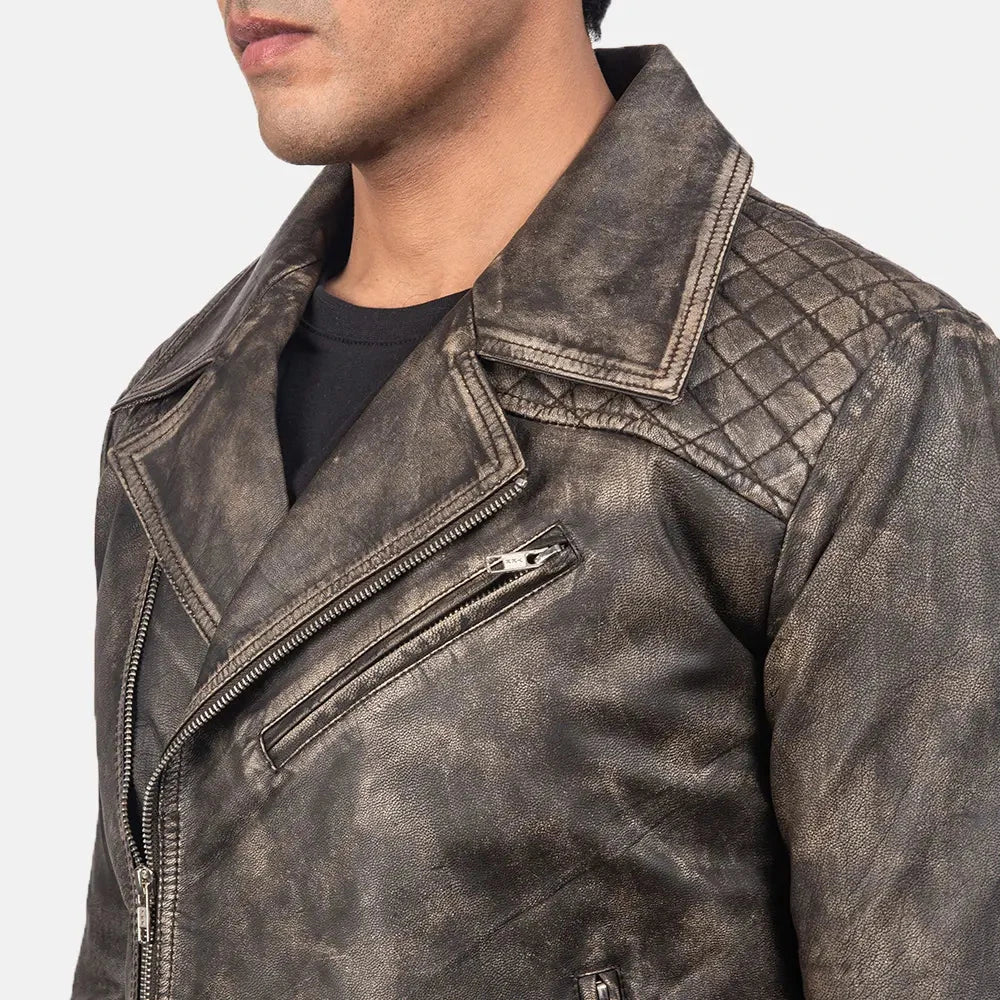  Buy Distressed Brown Cowhide Zip Lining Jacket