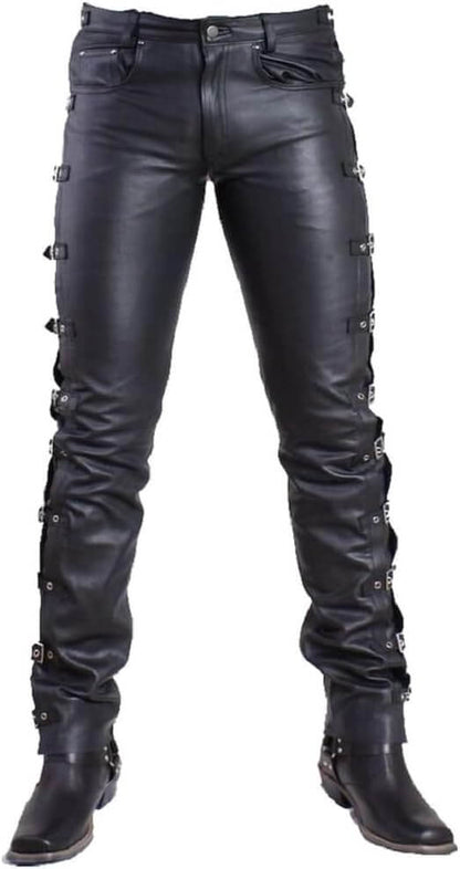 Buy_Handmade_Black_Leather_Pants_with_Side_Buckles