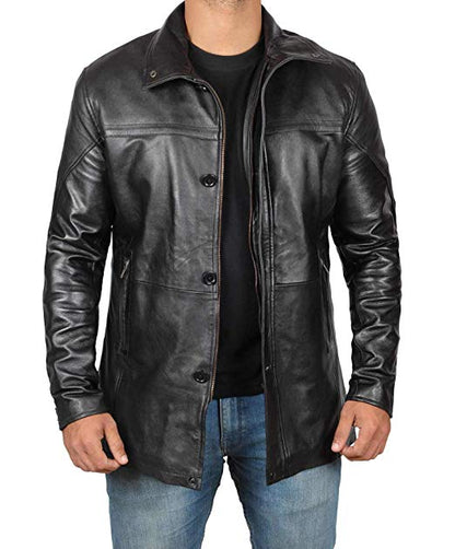 Buy Mens Black Leather Car Coat