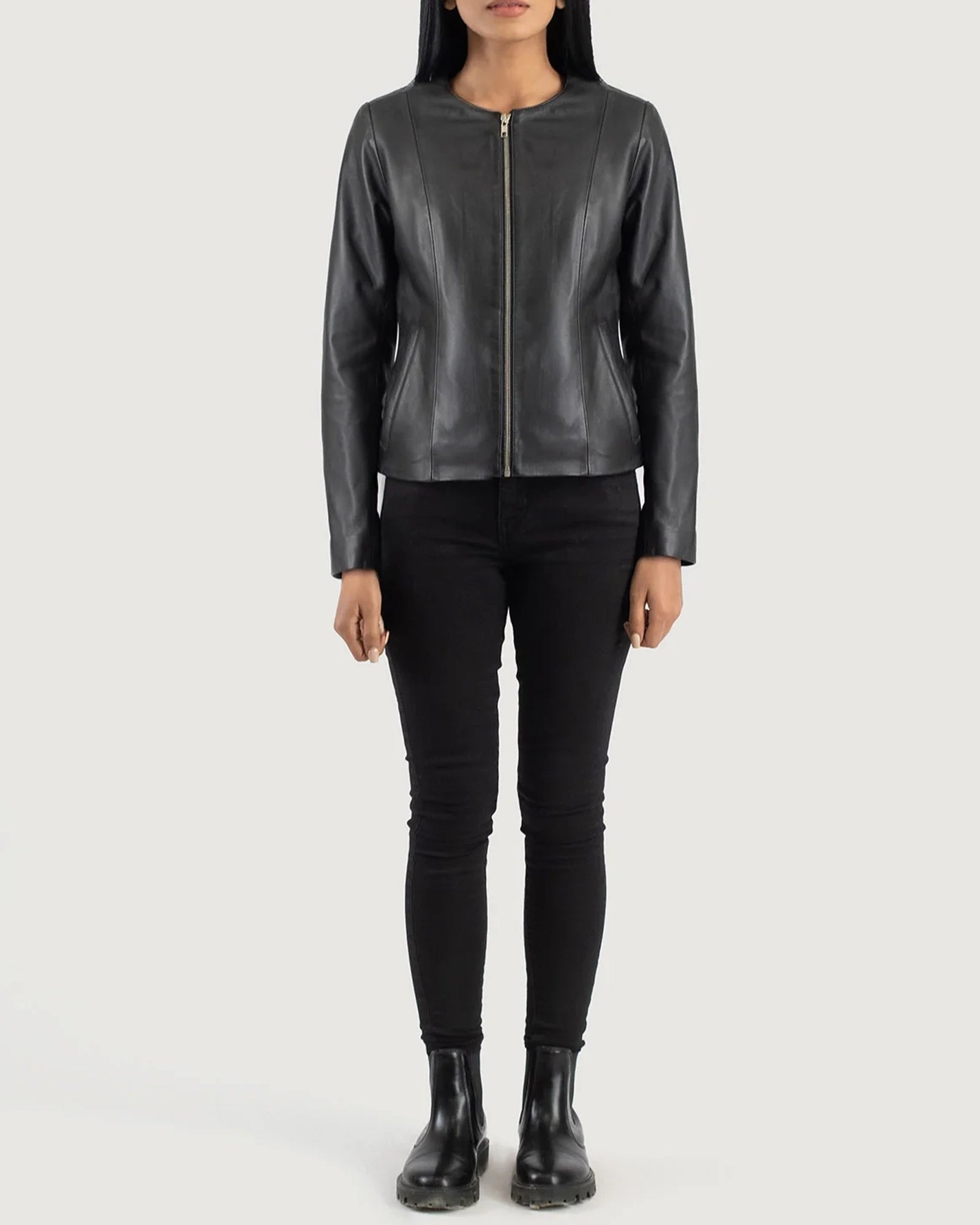 Collarless-Leather-Jacket-Elixir-Black