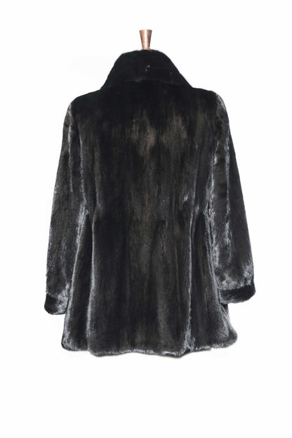 Black Shearling Mink Fur Coat For Women