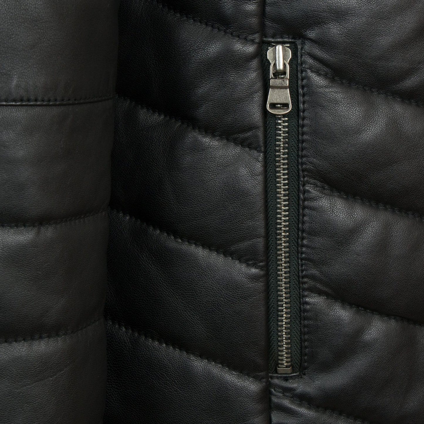 Women's Black Puffer Leather Padded Coat