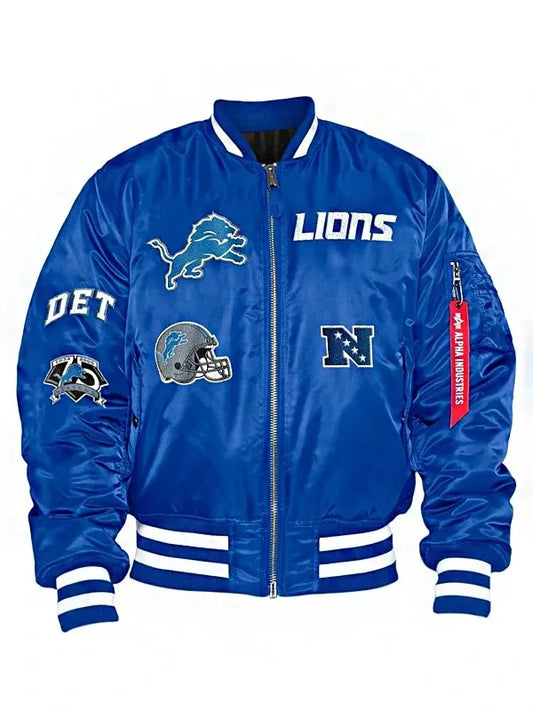 Detroit Lions Bomber Jacket Men, Blue