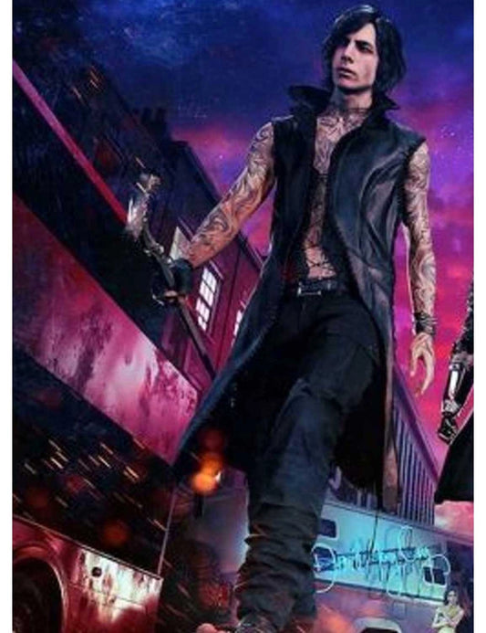 Devil May Cry 5 V Black Leather Coat
