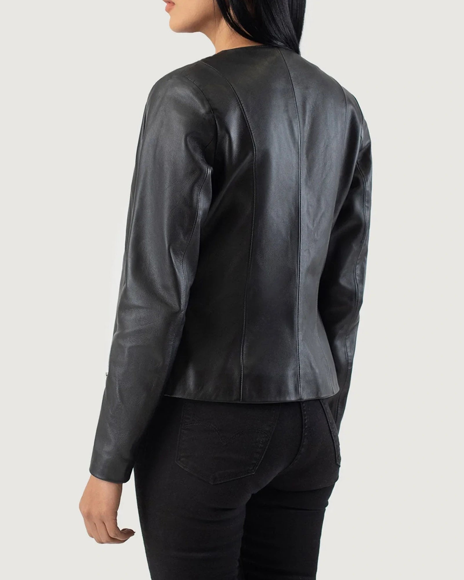 Elixir-Black-Collarless-Leather-Jacket-BackView