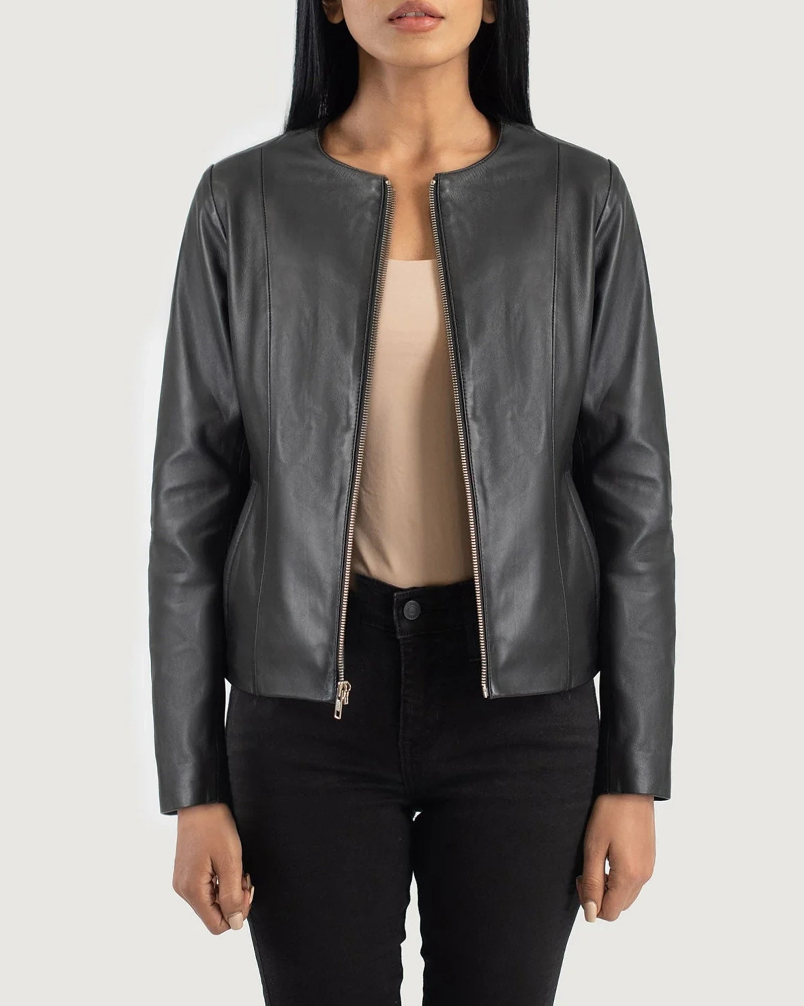 Elixir-Black-Collarless-Leather-Jacket