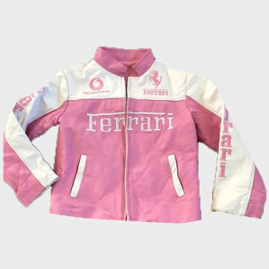 Halloween Jacket - Ferrari Pink Leather Jacket Women 