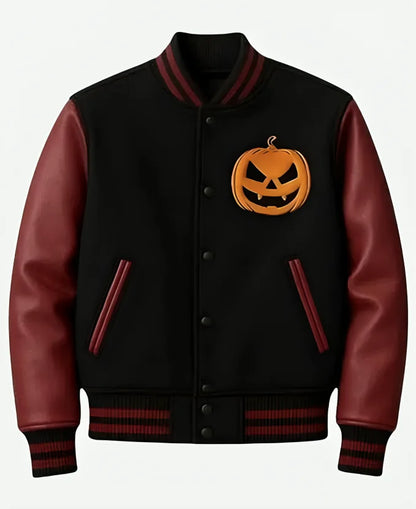 Halloween Fire Pumpkin Varsity Jacket