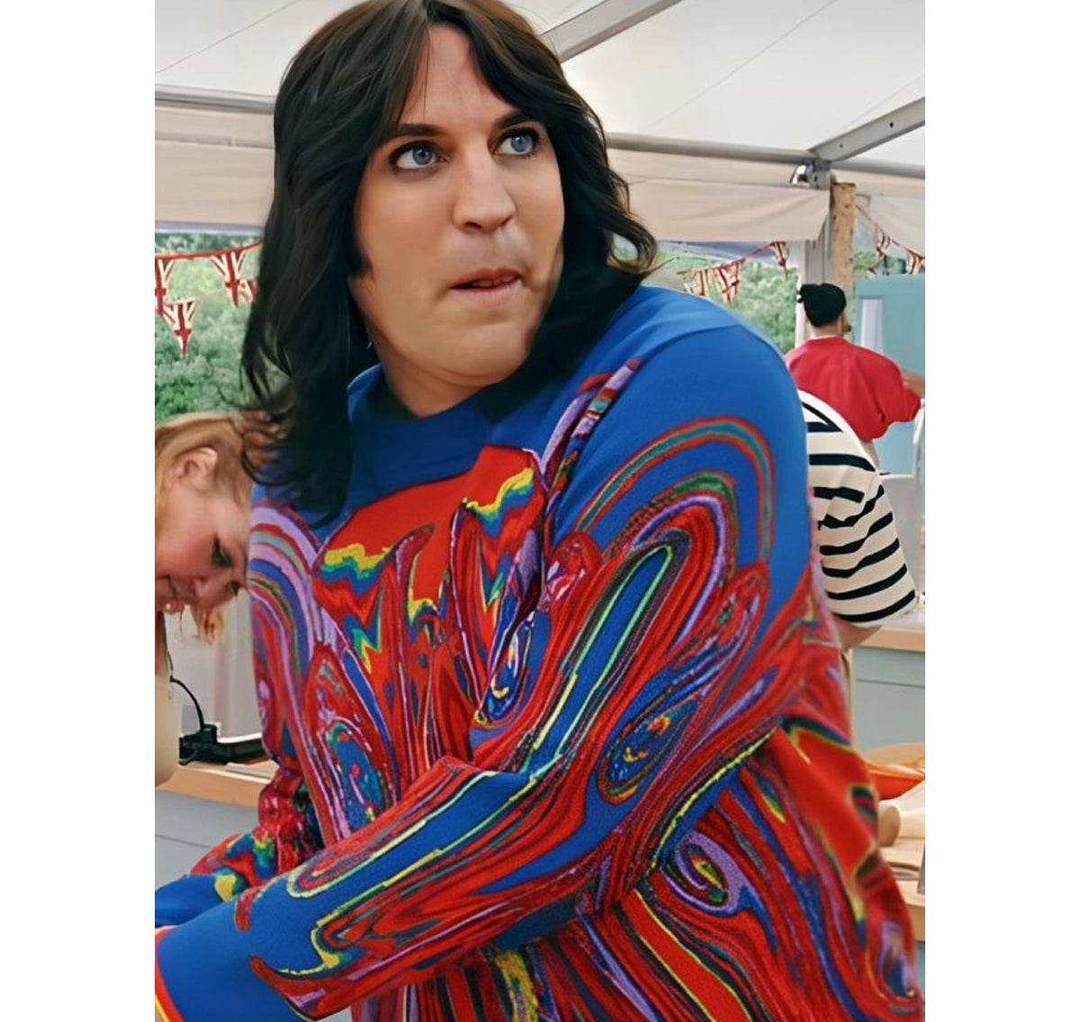 Great-British-Bake-Off-S15-Noel-Fielding-Multicolor-Sweater