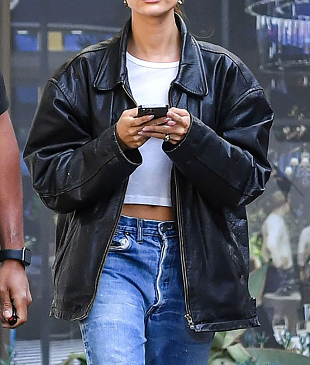 Hailey Bieber Plus Size Leather Jacket