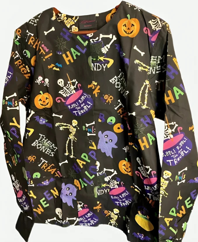Halloween Bubble into the Trouble Scrub Jacket