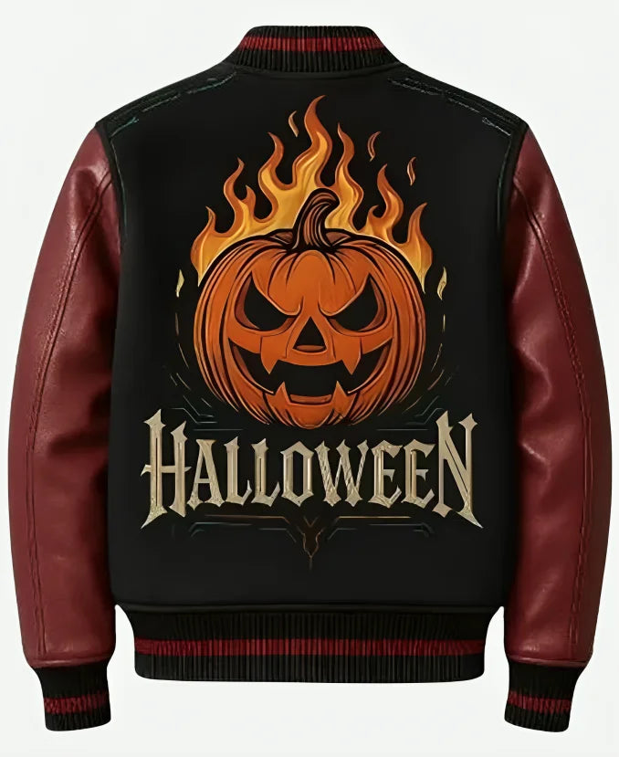Halloween Fire Pumpkin Varsity Jacket