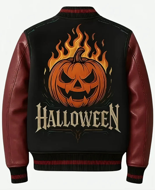 Halloween Fire Pumpkin Varsity Jacket