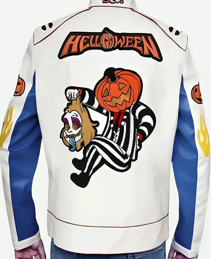Spooky Trick Or Treat White Leather Jacket