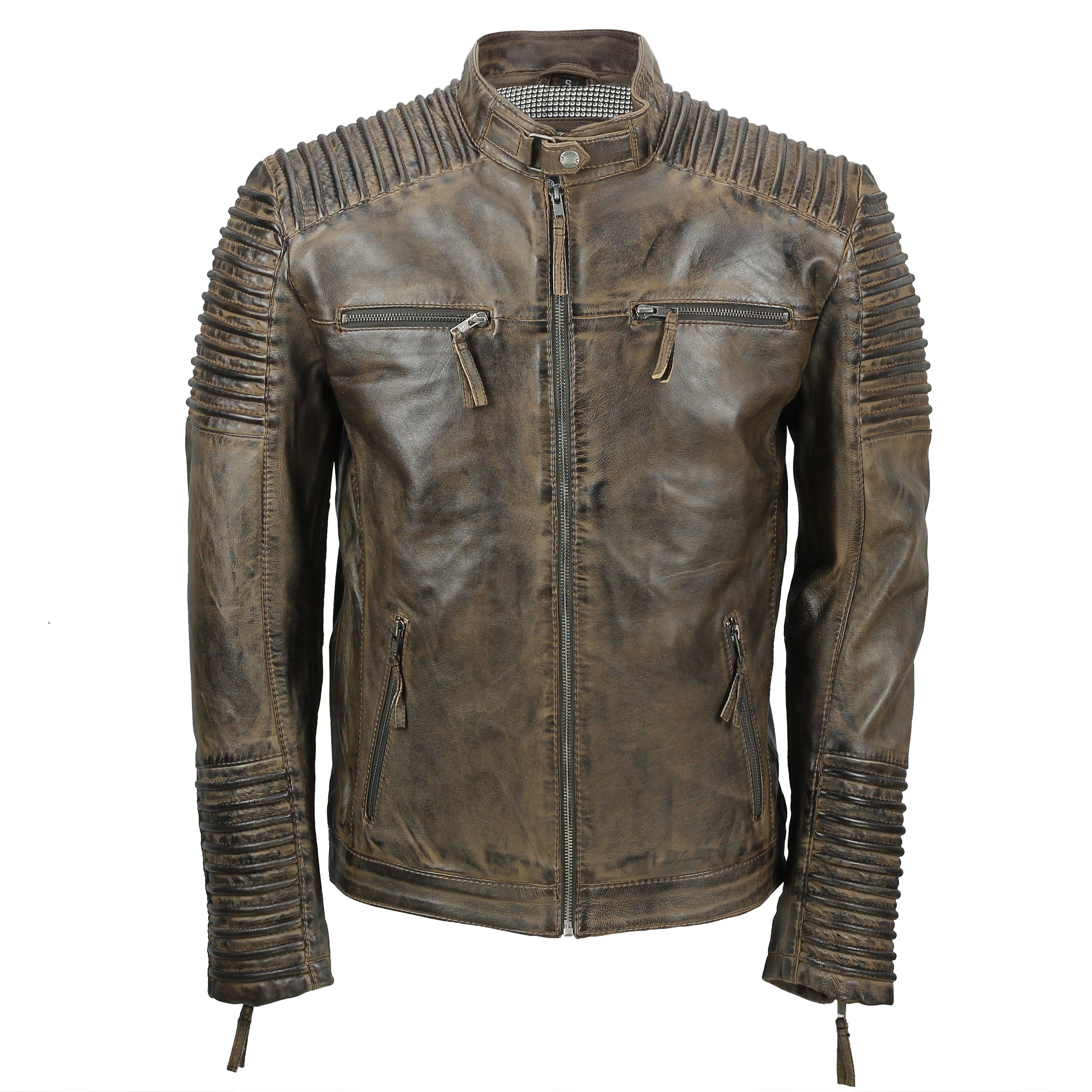 Men's Fraser Racer Biker Leather Jacket, Brown