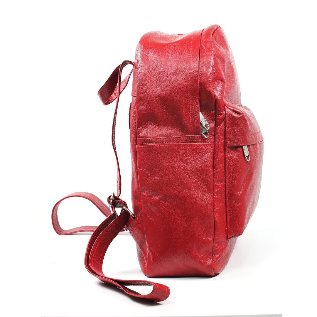 BRIGHT RED LEATHER BACKPACK