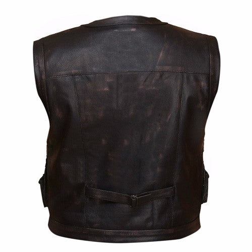 Safari Black Leather Vest Men, Sleeveless