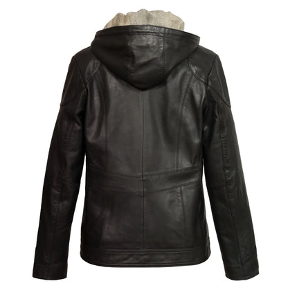 Black Hooded Sheep Skin Leather Jacket