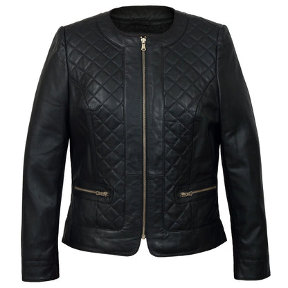 Biker Quilted Leather Jacket Women, Black