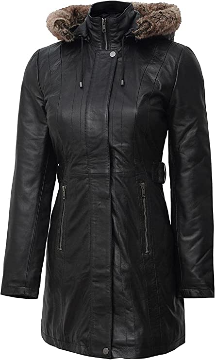 Leather Coat with Shearling Hood Buy